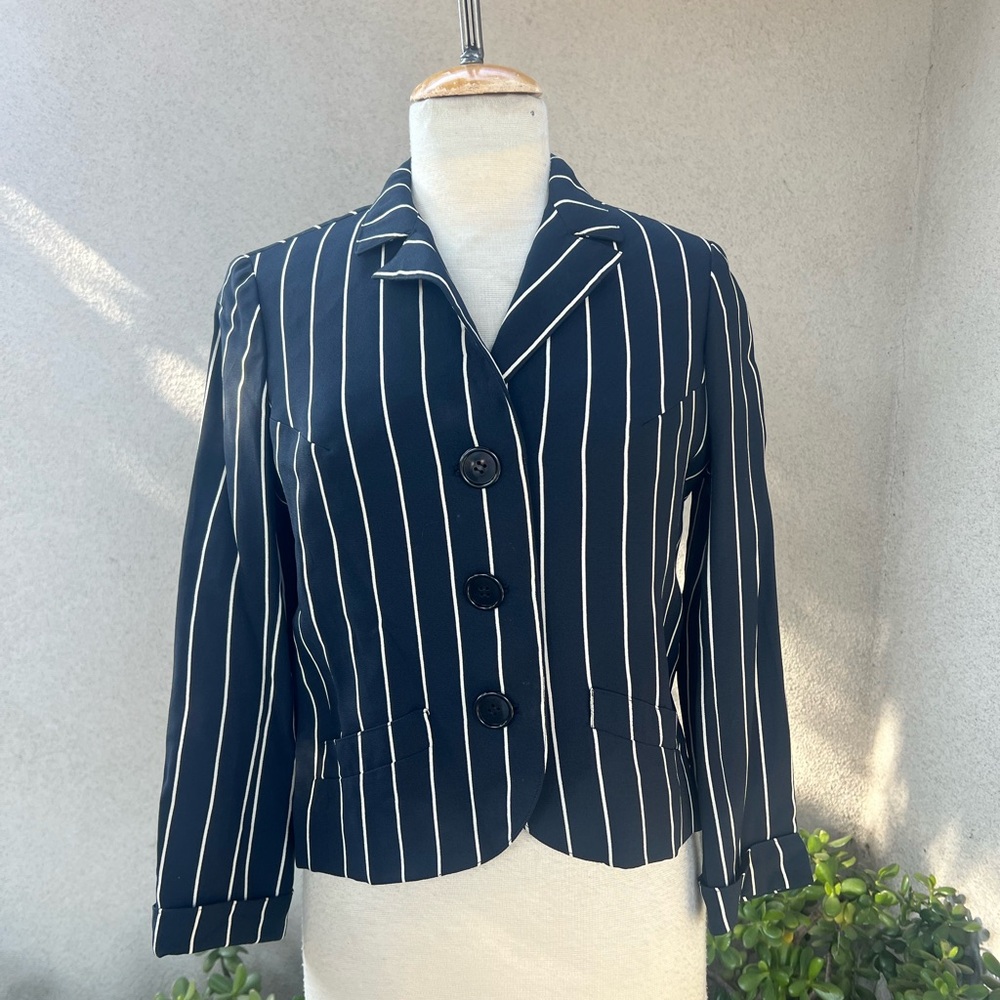 Vintage 60s mod striped jacket blazer navy blue & white S/M by Rudi Gernreich